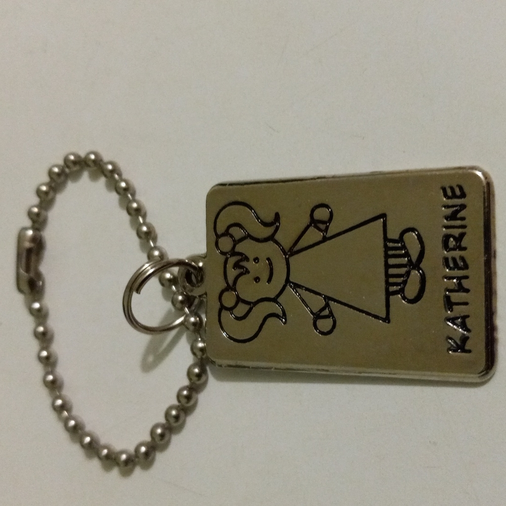 NWT Keychain Named Katherine, Silver Metal, 1"×3/4"